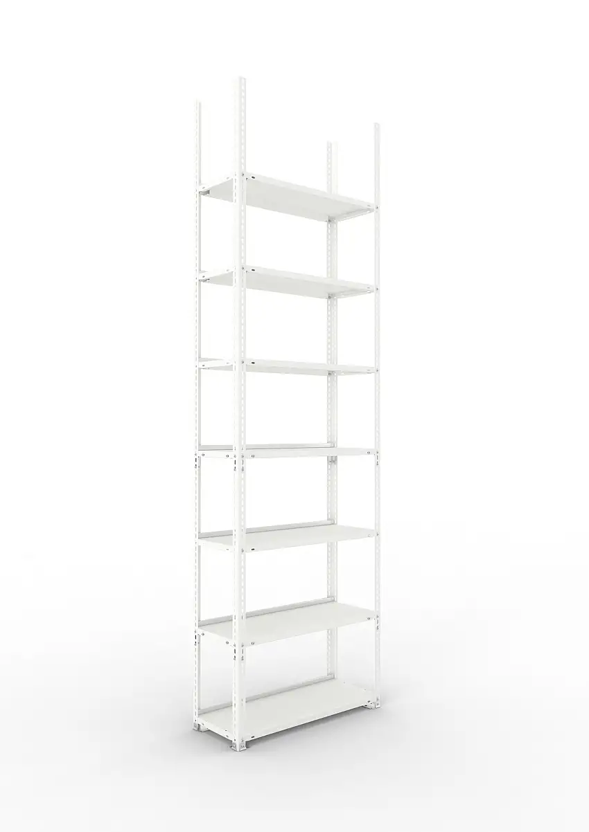 Meta Aktenregal Schraubsystem FIX | Grundregal | HxBxT 250x75x30cm | 7 Ebenen | Fachlast 80kg | Einseitig nutzbar | Lichtgrau