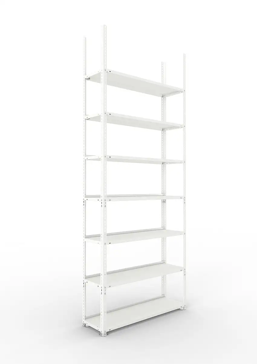 Meta Aktenregal Schraubsystem FIX | Grundregal | HxBxT 250x100x30cm | 7 Ebenen | Fachlast 80kg | Einseitig nutzbar | Lichtgrau