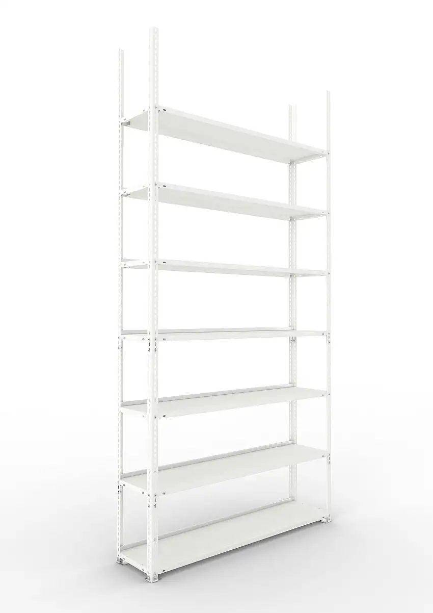 Meta Aktenregal Schraubsystem FIX | Grundregal | HxBxT 250x125x30cm | 7 Ebenen | Fachlast 80kg | Einseitig nutzbar | Lichtgrau