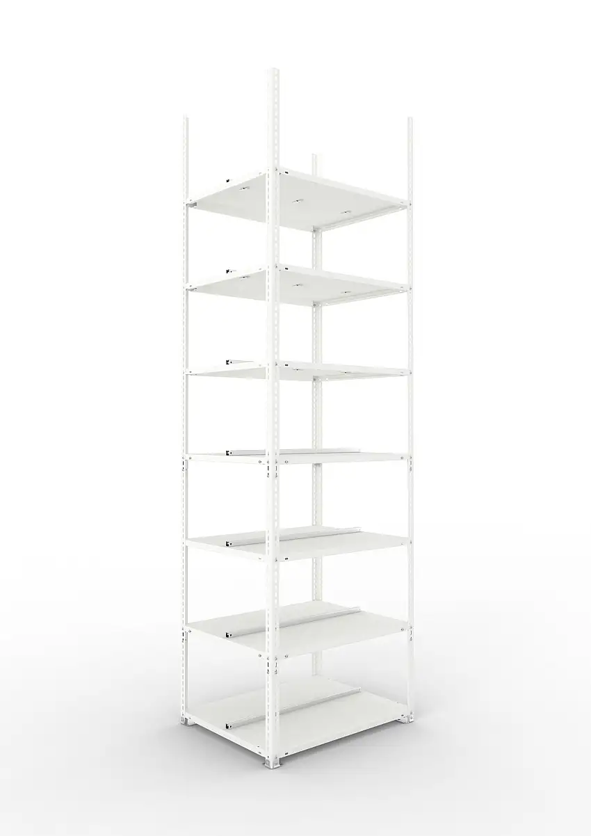 Meta Aktenregal Schraubsystem FIX | Grundregal | HxBxT 250x75x60cm | 7 Ebenen | Fachlast 100kg | Beidseitig nutzbar | Lichtgrau