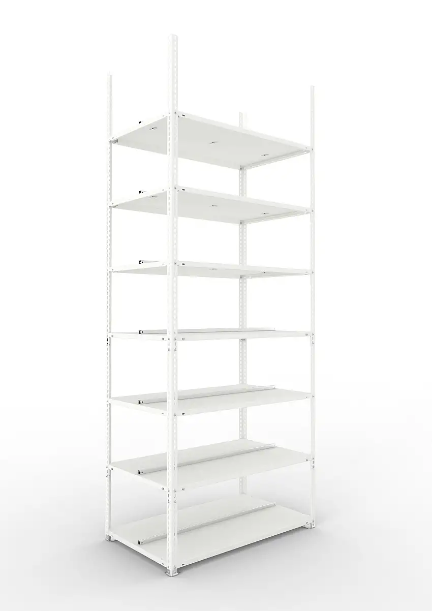 Meta Aktenregal Schraubsystem FIX | Grundregal | HxBxT 250x100x60cm | 7 Ebenen | Fachlast 100kg | Beidseitig nutzbar | Lichtgrau