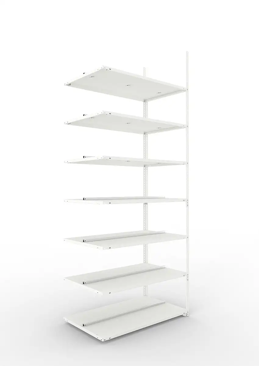 Meta Aktenregal Schraubsystem FIX | Anbauregal | HxBxT 250x100x60cm | 7 Ebenen | Fachlast 100kg | Beidseitig nutzbar | Lichtgrau