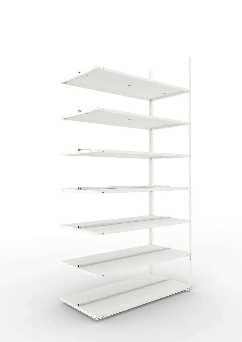 Meta Aktenregal Schraubsystem FIX | Anbauregal | HxBxT 250x125x60cm | 7 Ebenen | Fachlast 100kg | Beidseitig nutzbar | Lichtgrau