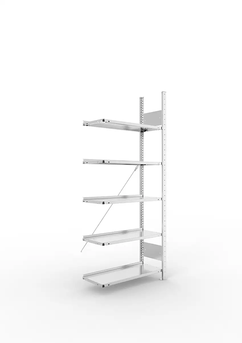 Meta Aktenregal Stecksystem S3 CLIP | Anbauregal | HxBxT 185x75x30cm | 5 Ebenen | Fachlast 80kg | Einseitig nutzbar | Verzinkt
