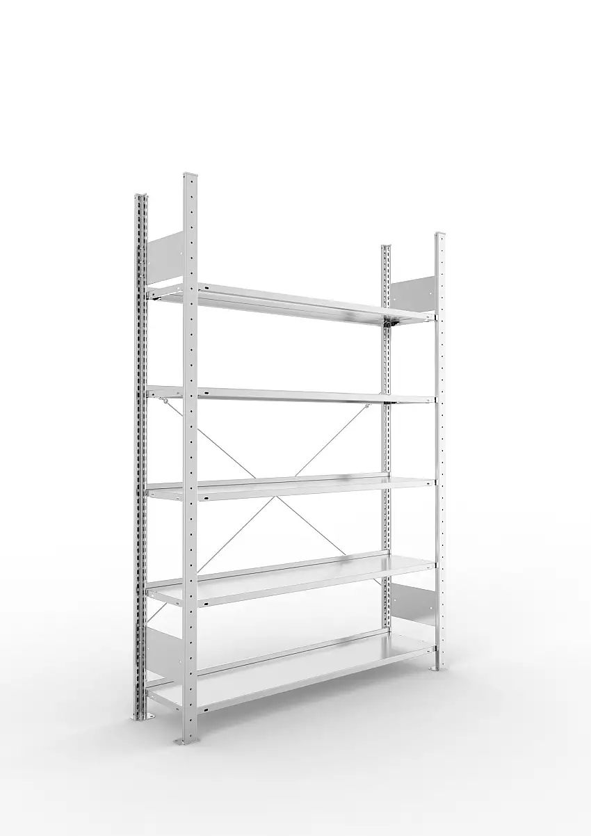 Meta Aktenregal Stecksystem S3 CLIP | Grundregal | HxBxT 185x125x30cm | 5 Ebenen | Fachlast 80kg | Einseitig nutzbar | Verzinkt