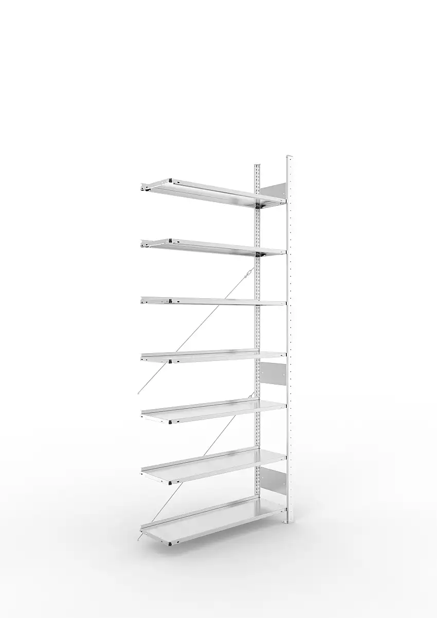 Meta Aktenregal Stecksystem S3 CLIP | Anbauregal | HxBxT 250x100x30cm | 7 Ebenen | Fachlast 80kg | Einseitig nutzbar | Verzinkt