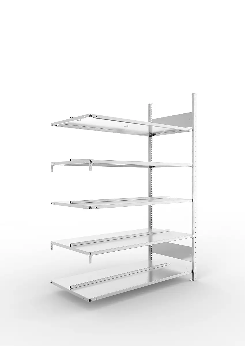 Meta Aktenregal Stecksystem S3 CLIP | Anbauregal | HxBxT 185x125x60cm | 5 Ebenen | Fachlast 100kg | Beidseitig nutzbar | Verzinkt