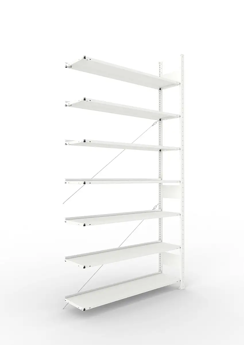 Meta Aktenregal Stecksystem CLIP mit vorgefertigten Rahmen | Anbauregal | HxBxT 250x125x30cm | 7 Ebenen | Fachlast 80kg | Einseitig nutzbar | Lichtgrau
