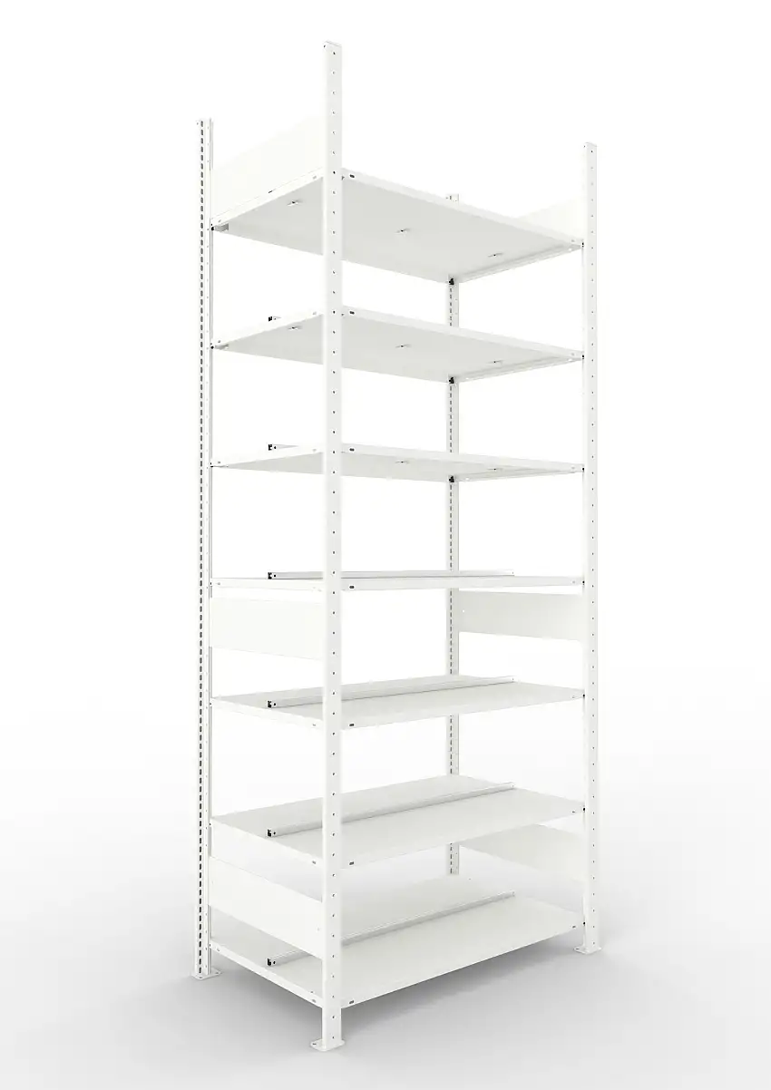 Meta Aktenregal Stecksystem CLIP mit vorgefertigten Rahmen | Grundregal | HxBxT 250x100x60cm | 7 Ebenen | Fachlast 100kg | Beidseitig nutzbar | Lichtgrau
