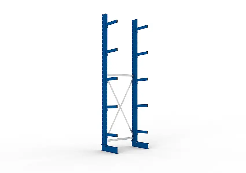 Meta Kragarmregal MULTISTRONG einseitig | Medium-Duty | Grundregal | HxBxT 350x100x40cm | 5 Ebenen | Fachlast 535kg | Blau