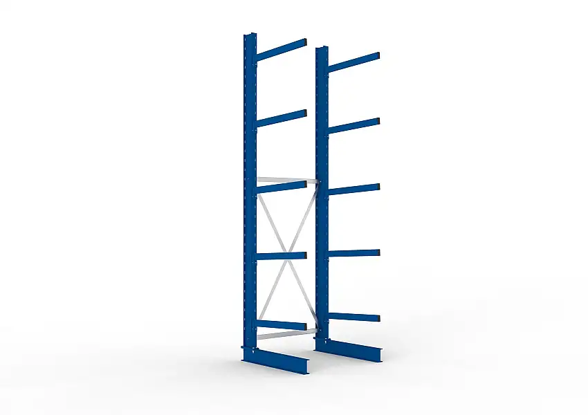 Meta Kragarmregal MULTISTRONG einseitig | Medium-Duty | Grundregal | HxBxT 350x100x80cm | 5 Ebenen | Fachlast 250kg | Blau