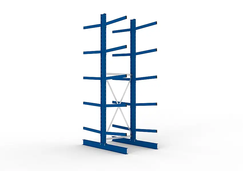 Meta Kragarmregal MULTISTRONG doppelseitig | Medium-Duty | Grundregal | HxBxT 350x100x160cm | 5 Ebenen | Fachlast 250kg | Blau
