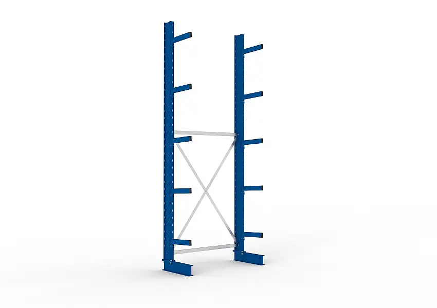 Meta Kragarmregal MULTISTRONG einseitig | Medium-Duty | Grundregal | HxBxT 350x130x40cm | 5 Ebenen | Fachlast 535kg | Blau