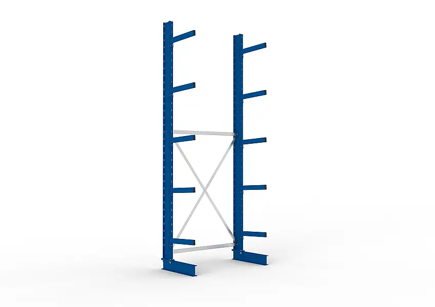 Meta Kragarmregal MULTISTRONG einseitig | Medium-Duty | Grundregal | HxBxT 350x130x50cm | 5 Ebenen | Fachlast 430kg | Blau