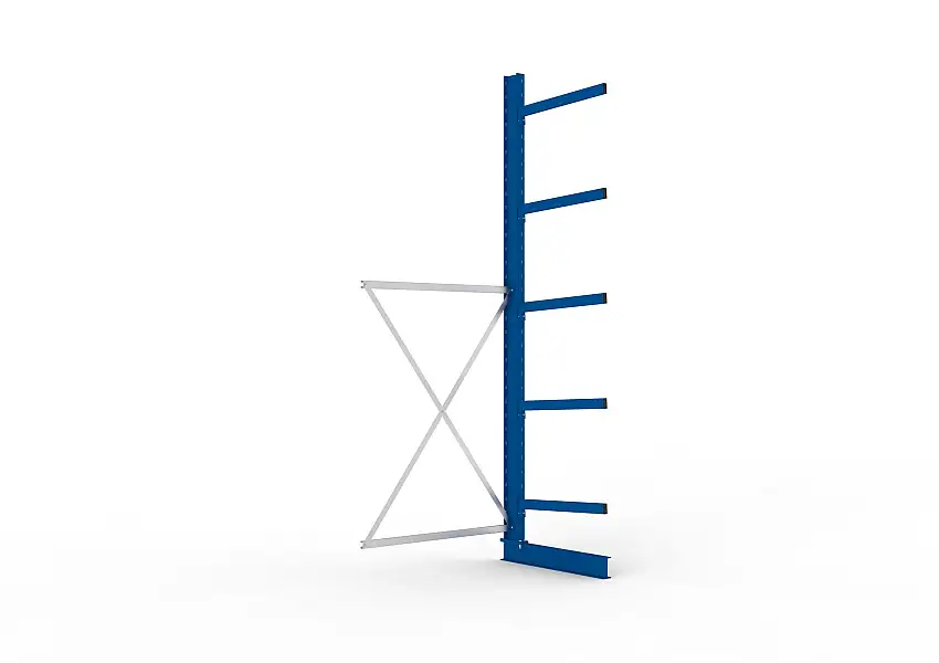 Meta Kragarmregal MULTISTRONG einseitig | Medium-Duty | Anbauregal | HxBxT 350x130x80cm | 5 Ebenen | Fachlast 250kg | Blau