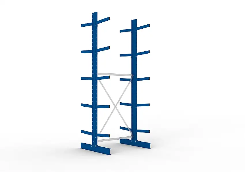Meta Kragarmregal MULTISTRONG doppelseitig | Medium-Duty | Grundregal | HxBxT 350x130x100cm | 5 Ebenen | Fachlast 430kg | Blau