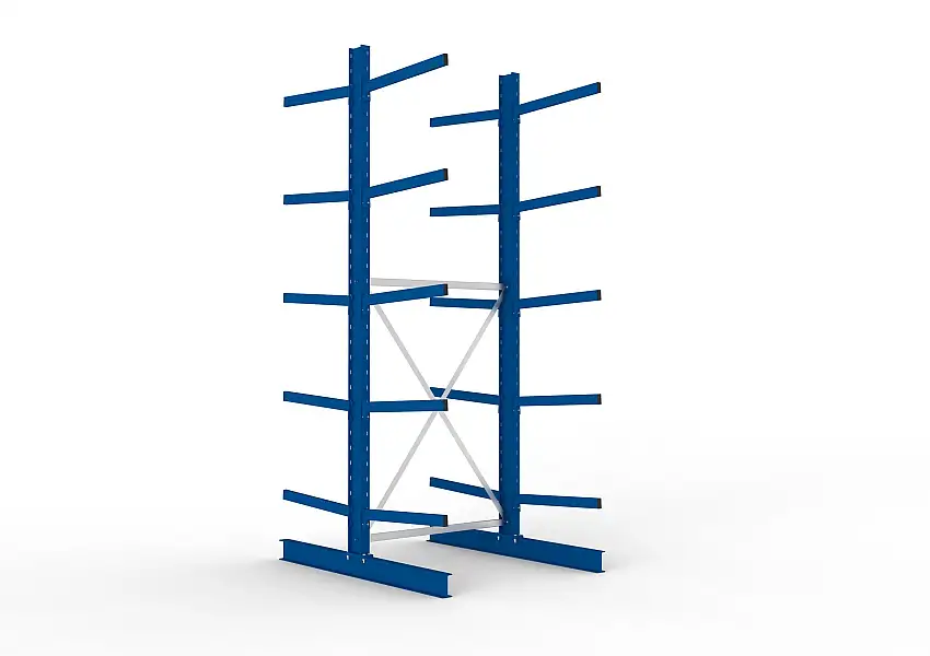 Meta Kragarmregal MULTISTRONG doppelseitig | Medium-Duty | Grundregal | HxBxT 350x130x160cm | 5 Ebenen | Fachlast 250kg | Blau