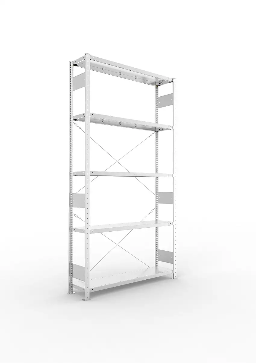 Meta Fachbodenregal Stecksystem S3 CLIP | Grundregal | HxBxT 250x130x30cm | 5 Ebenen | Fachlast 230kg | Einseitig nutzbar | Verzinkt