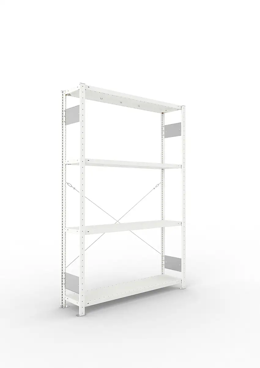 Meta Fachbodenregal Stecksystem S3 CLIP | Grundregal | HxBxT 200x130x30cm | 4 Ebenen | Fachlast 230kg | Einseitig nutzbar | Lichtgrau