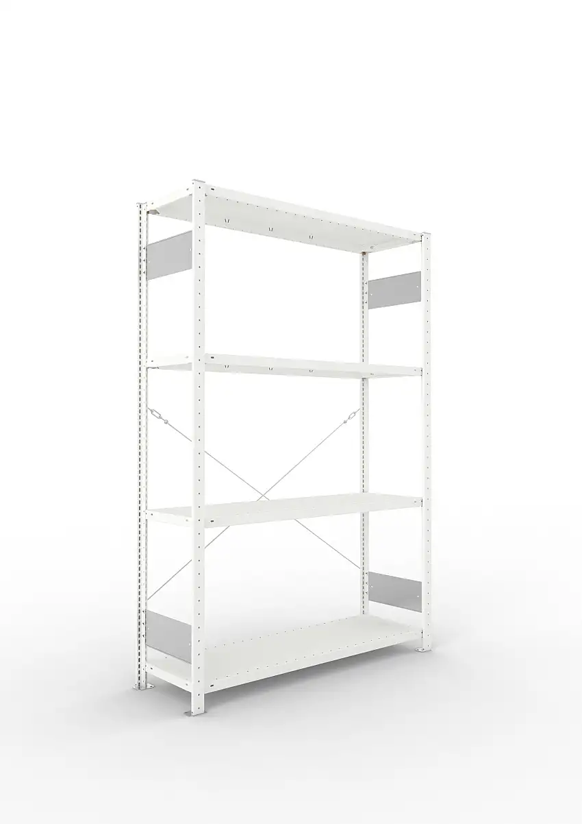 Meta Fachbodenregal Stecksystem S3 CLIP | Grundregal | HxBxT 200x130x40cm | 4 Ebenen | Fachlast 230kg | Einseitig nutzbar | Lichtgrau