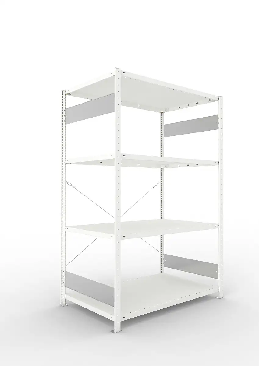 Meta Fachbodenregal Stecksystem S3 CLIP | Grundregal | HxBxT 200x130x80cm | 4 Ebenen | Fachlast 230kg | Einseitig nutzbar | Lichtgrau