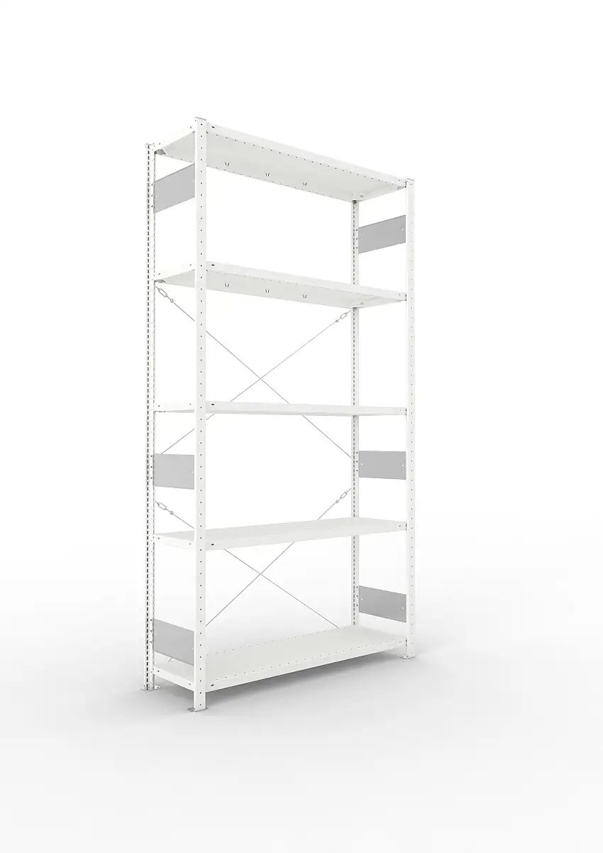 Meta Fachbodenregal Stecksystem S3 CLIP | Grundregal | HxBxT 250x130x40cm | 5 Ebenen | Fachlast 230kg | Einseitig nutzbar | Lichtgrau