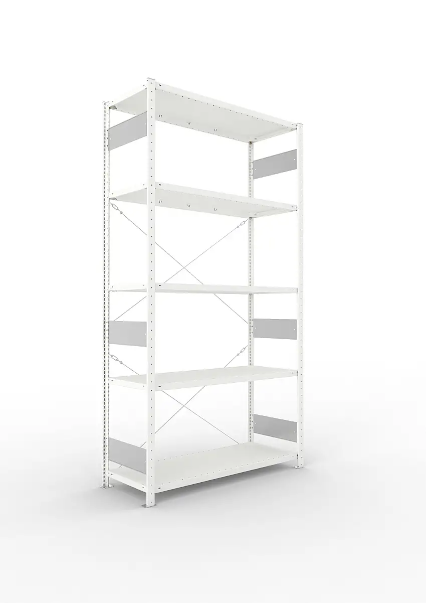 Meta Fachbodenregal Stecksystem S3 CLIP | Grundregal | HxBxT 250x130x50cm | 5 Ebenen | Fachlast 230kg | Einseitig nutzbar | Lichtgrau
