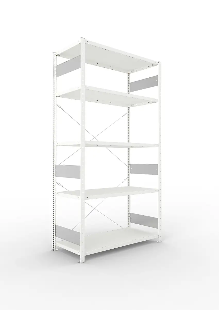 Meta Fachbodenregal Stecksystem S3 CLIP | Grundregal | HxBxT 250x130x60cm | 5 Ebenen | Fachlast 230kg | Einseitig nutzbar | Lichtgrau