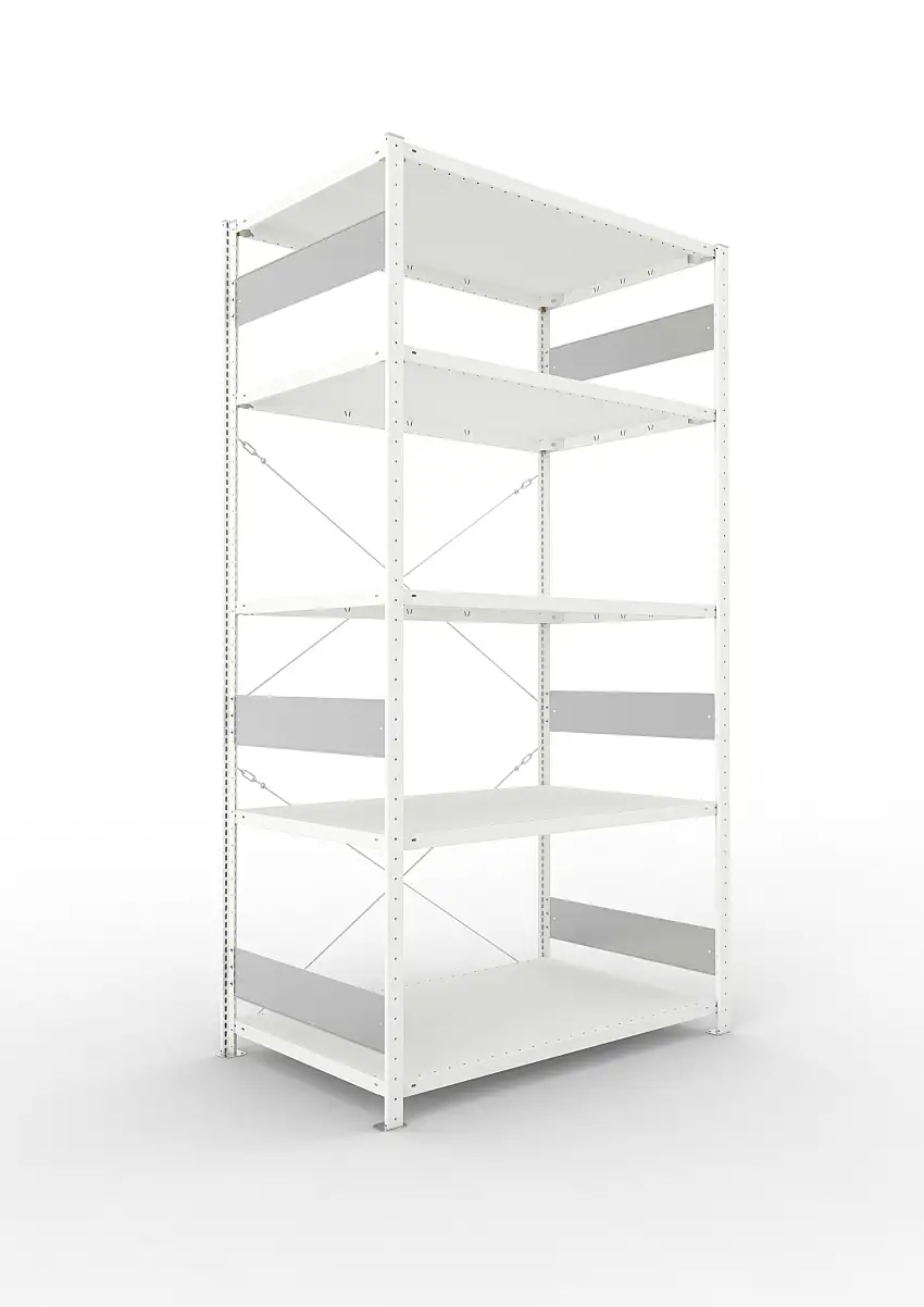 Meta Fachbodenregal Stecksystem S3 CLIP | Grundregal | HxBxT 250x130x80cm | 5 Ebenen | Fachlast 230kg | Einseitig nutzbar | Lichtgrau