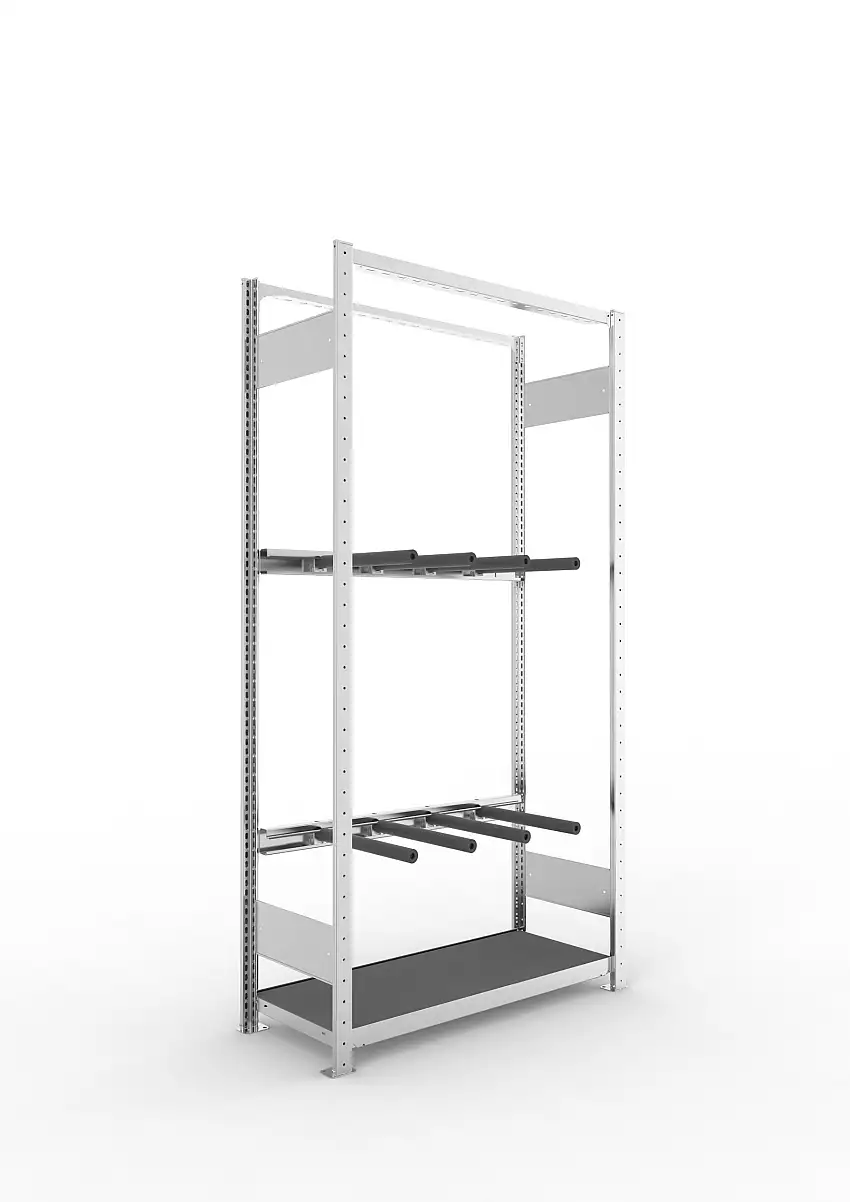Meta Vertikalregal Stecksystem CLIP | Grundregal | HxBxT 200x100x40cm | 5 Ablagefächer | Trennarmen mit Schaumstoffummantelung | Fachlast 230kg | Verzinkt