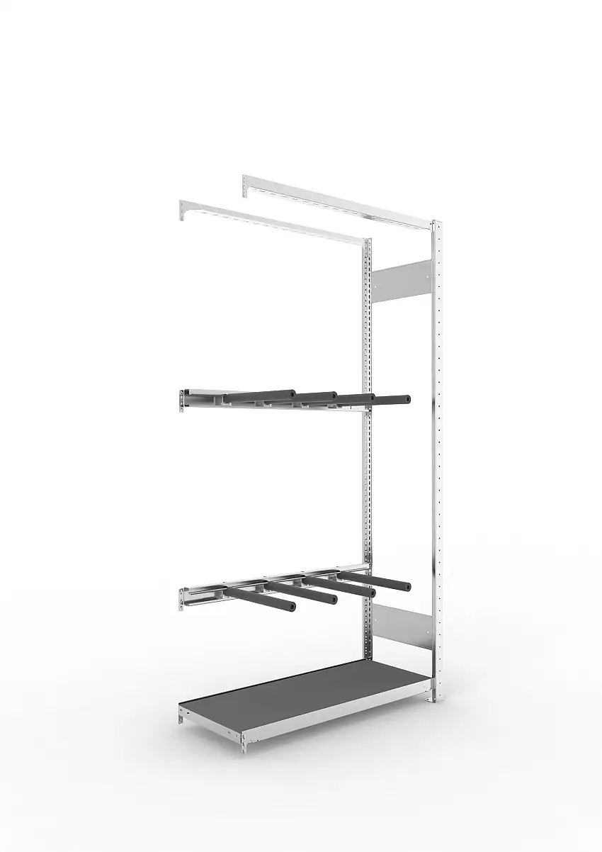 Meta Vertikalregal Stecksystem CLIP | Anbauregal | HxBxT 200x100x40cm | 5 Ablagefächer | Trennarmen mit Schaumstoffummantelung | Fachlast 230kg | Verzinkt