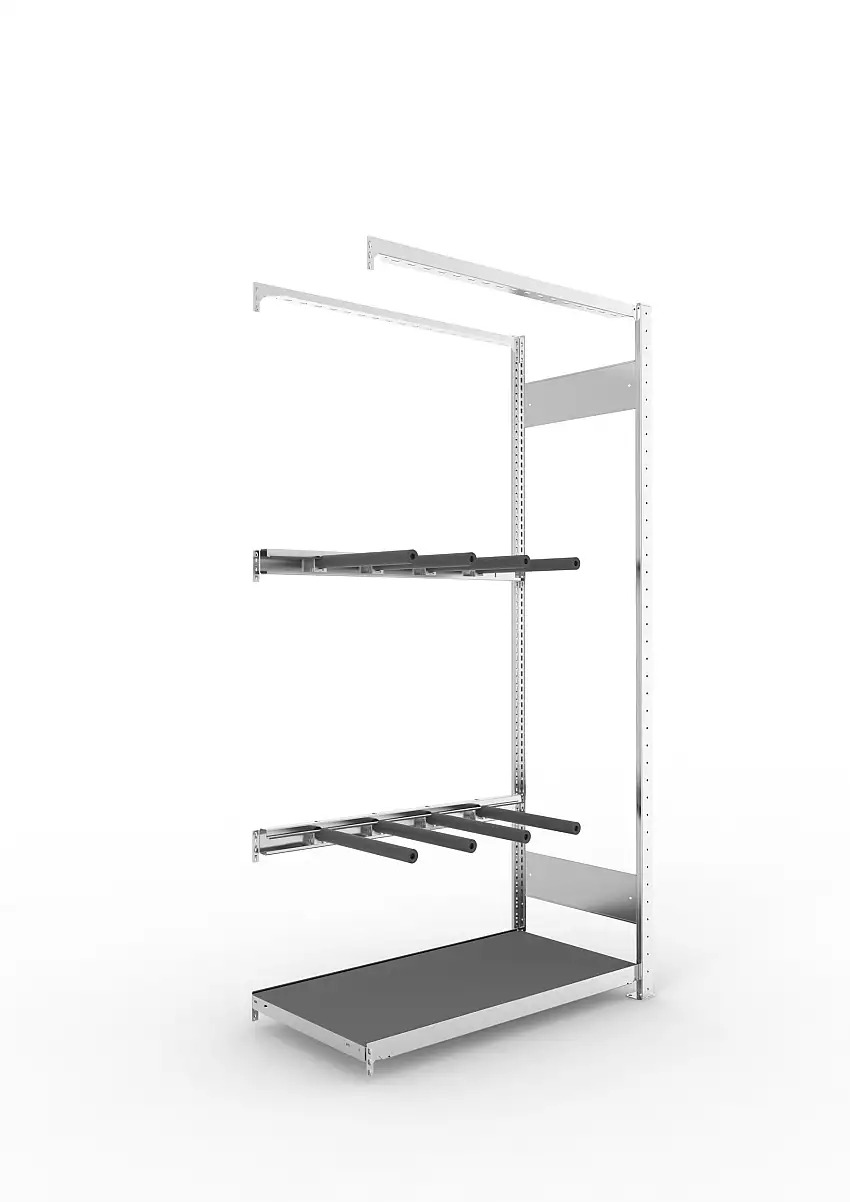 Meta Vertikalregal Stecksystem CLIP | Anbauregal | HxBxT 200x100x50cm | 5 Ablagefächer | Trennarmen mit Schaumstoffummantelung | Fachlast 230kg | Verzinkt