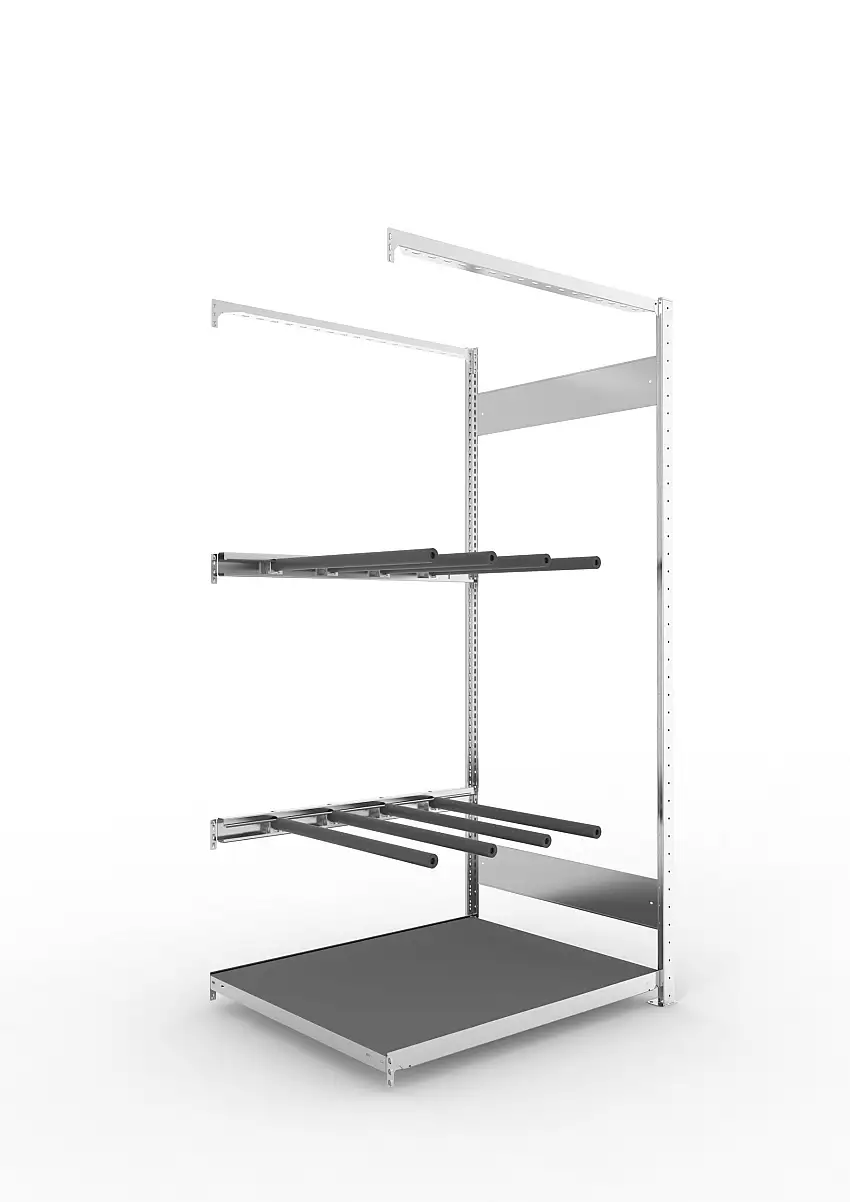 Meta Vertikalregal Stecksystem CLIP | Anbauregal | HxBxT 200x100x80cm | 5 Ablagefächer | Trennarmen mit Schaumstoffummantelung | Fachlast 230kg | Verzinkt