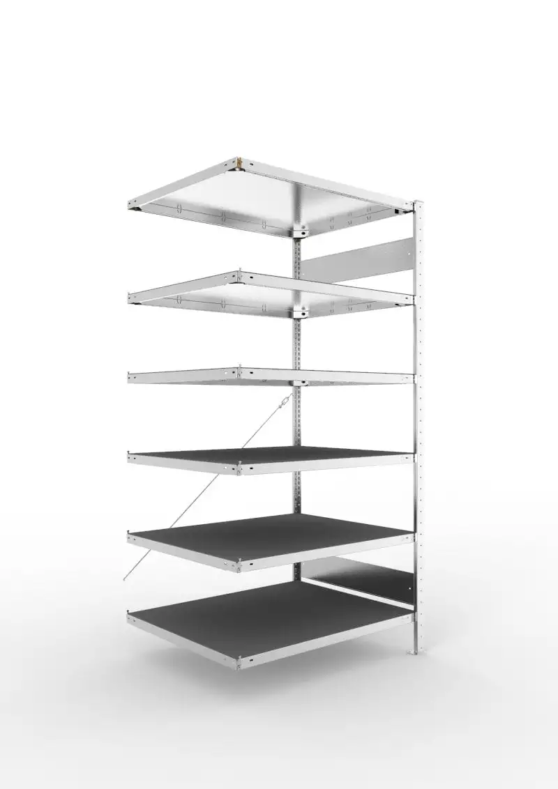 Meta Fachbodenregal Stecksystem CLIP | Anbauregal | HxBxT 200x100x80cm | 6 Fachböden mit Gummimatte | Fachlast 230kg | Einseitig nutzbar | Verzinkt