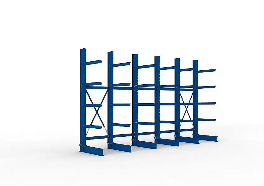 Meta Kragarmregal MULTISTRONG einseitig | Heavy-Duty | HxBxT 300x500x80cm | 5 Ebenen | Fachlast 630kg | Blau