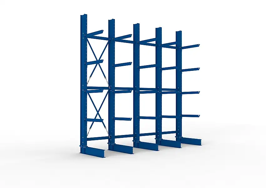 Meta Kragarmregal MULTISTRONG einseitig | Heavy-Duty | HxBxT 400x400x80cm | 5 Ebenen | Fachlast 3150kg | Blau