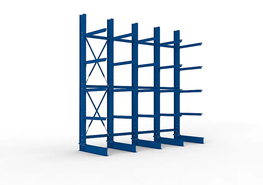 Meta Kragarmregal MULTISTRONG einseitig | Heavy-Duty | HxBxT 400x400x100cm | 5 Ebenen | Fachlast 2525kg | Blau