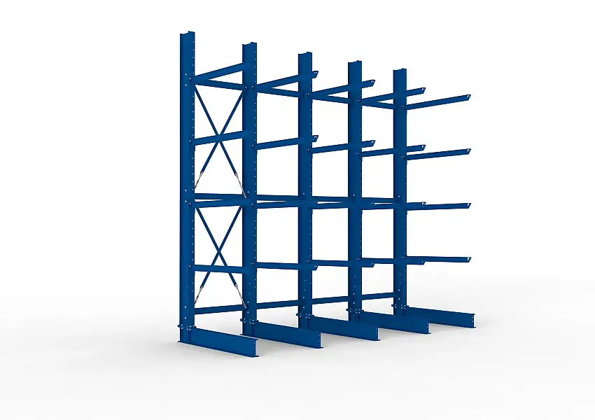 Meta Kragarmregal MULTISTRONG einseitig | Heavy-Duty | HxBxT 400x400x125cm | 5 Ebenen | Fachlast 2000kg | Blau