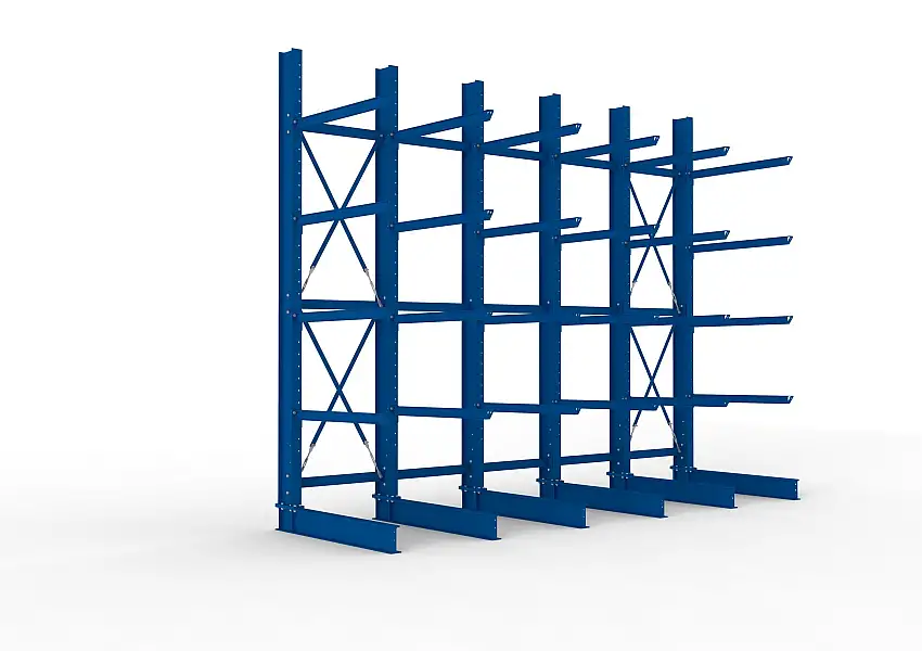 Meta Kragarmregal MULTISTRONG einseitig | Heavy-Duty | HxBxT 400x500x125cm | 5 Ebenen | Fachlast 2400kg | Blau