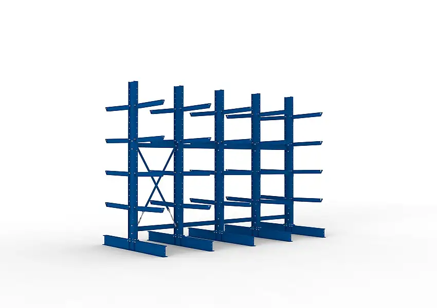 Meta Kragarmregal MULTISTRONG doppelseitig | Heavy-Duty | HxBxT 300x400x80cm | 5 Ebenen | Fachlast 3150kg | Blau