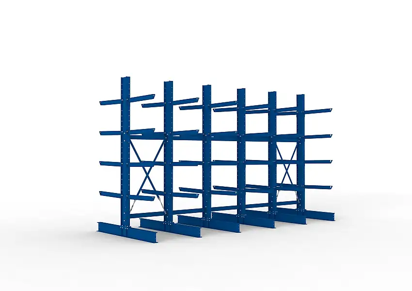 Meta Kragarmregal MULTISTRONG doppelseitig | Heavy-Duty | HxBxT 300x500x80cm | 5 Ebenen | Fachlast 3780kg | Blau