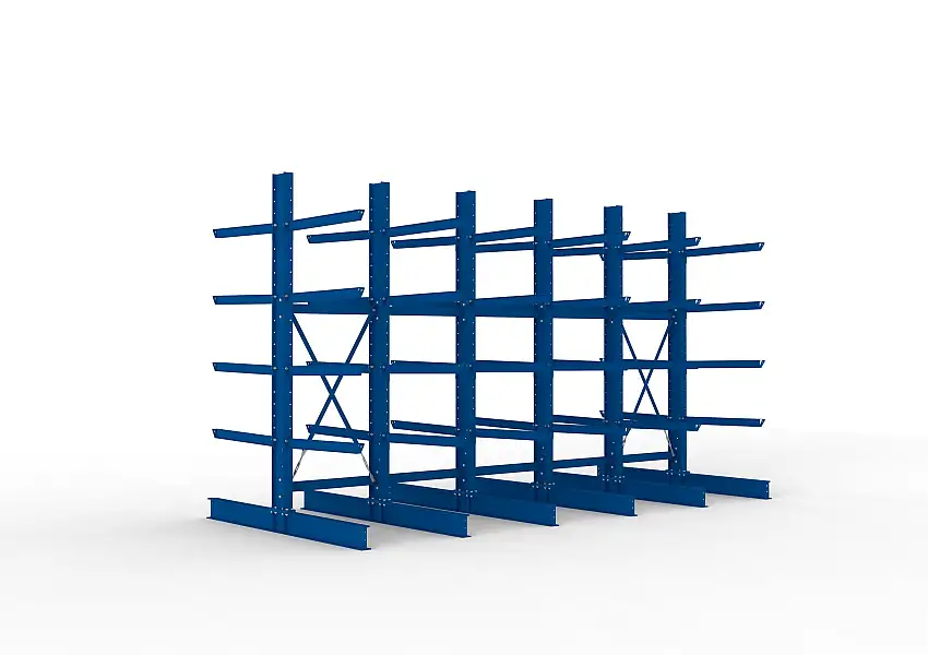 Meta Kragarmregal MULTISTRONG doppelseitig | Heavy-Duty | HxBxT 300x500x100cm | 5 Ebenen | Fachlast 3030kg | Blau