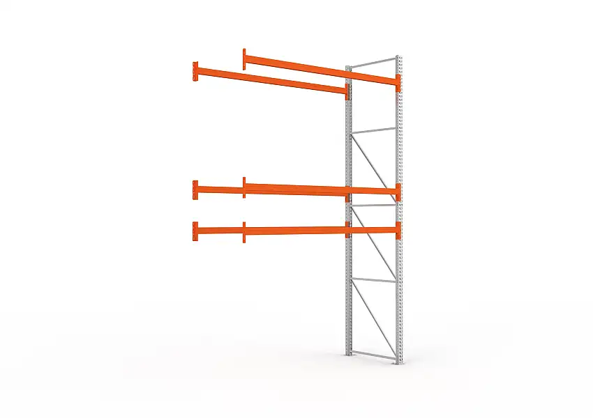 Meta Palettenregal MULTIPAL | Light-Duty | Anbauregal | HxBxT 440x270x110cm | 3 Ebenen | Fachlast 1510kg | Verzinkt/Orange
