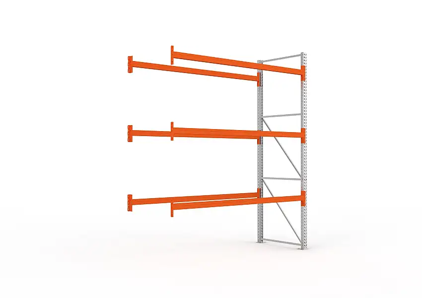 Meta Palettenregal MULTIPAL | Light-Duty | Anbauregal | HxBxT 330x270x110cm | 4 Ebenen | Fachlast 1550kg | Verzinkt/Orange
