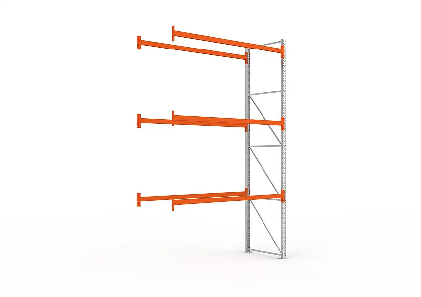 Meta Palettenregal MULTIPAL | Light-Duty | Anbauregal | HxBxT 440x270x110cm | 4 Ebenen | Fachlast 1550kg | Verzinkt/Orange
