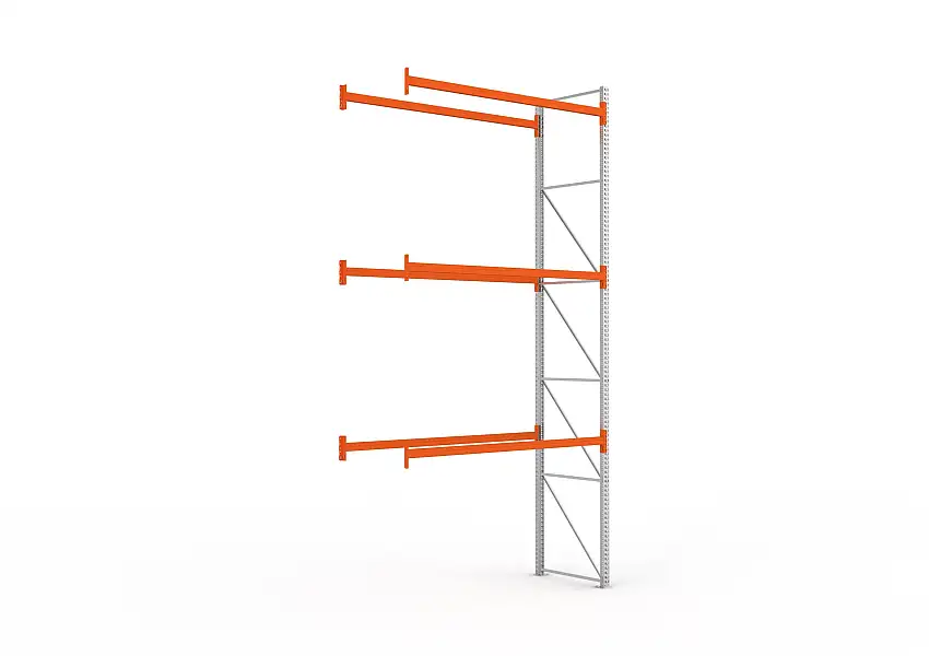 Meta Palettenregal MULTIPAL | Light-Duty | Anbauregal | HxBxT 550x270x110cm | 4 Ebenen | Fachlast 1540kg | Verzinkt/Orange