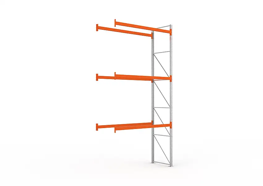 Meta Palettenregal MULTIPAL | Medium-Duty | Anbauregal | HxBxT 550x270x110cm | 4 Ebenen | Fachlast 2395kg | Verzinkt/Orange