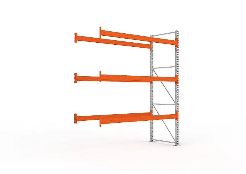 Meta Palettenregal MULTIPAL | Heavy-Duty | Anbauregal | HxBxT 330x270x110cm | 4 Ebenen | Fachlast 3000kg | Verzinkt/Orange