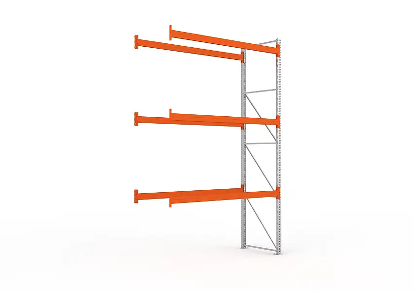 Meta Palettenregal MULTIPAL | Heavy-Duty | Anbauregal | HxBxT 440x270x110cm | 4 Ebenen | Fachlast 3000kg | Verzinkt/Orange