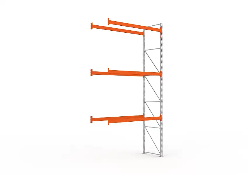 Meta Palettenregal MULTIPAL | Heavy-Duty | Anbauregal | HxBxT 550x270x110cm | 4 Ebenen | Fachlast 2980kg | Verzinkt/Orange